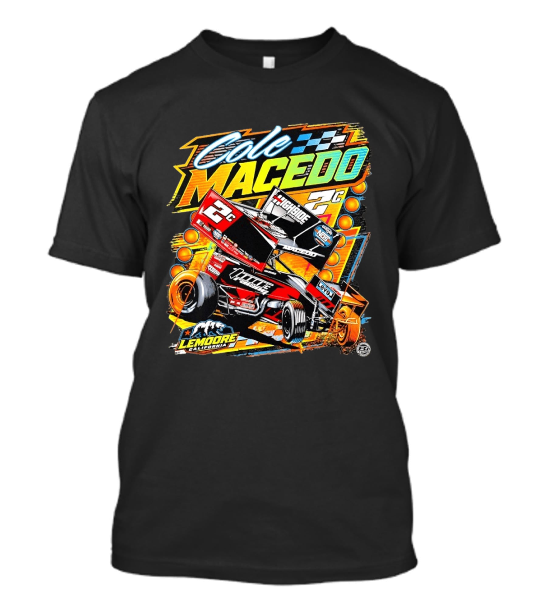 Cole Macedo 2C Racing Lemoore California Sprint Car Checkered Flag NOS Highside T-Shirt