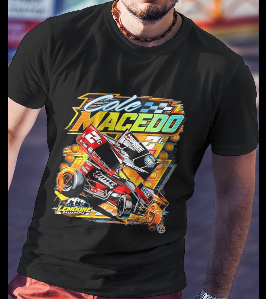 Cole Macedo 2C Racing Lemoore California Sprint Car Checkered Flag NOS Highside T-Shirt