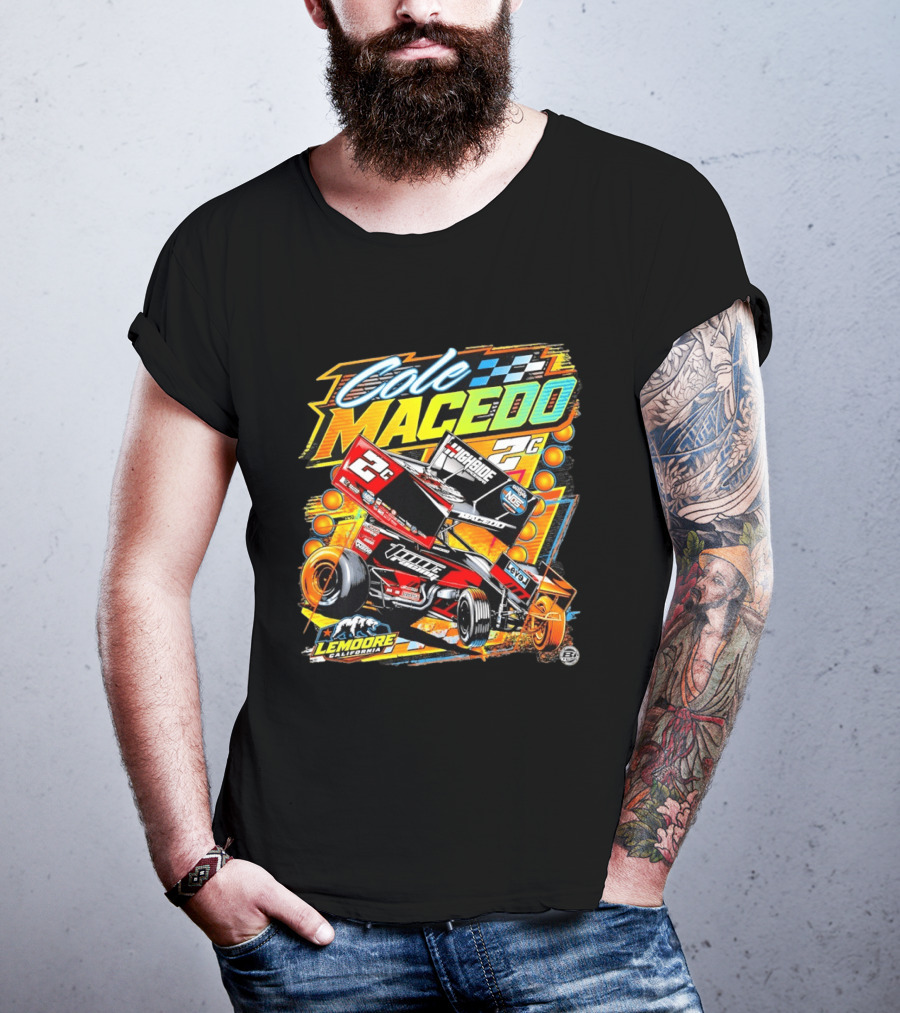 Cole Macedo 2C Racing Lemoore California Sprint Car Checkered Flag NOS Highside T-Shirt