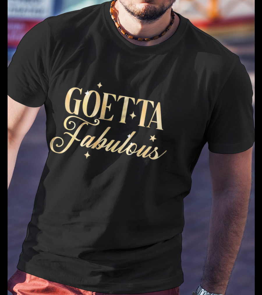 Goetta Fabulous Gold Glitter Cursive Lettering With Sparkling Twinkling Stars T-Shirt