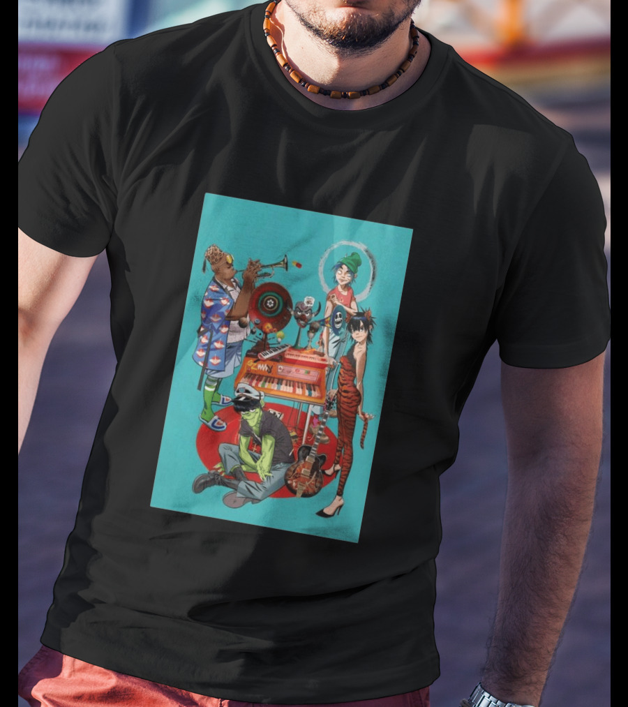 GORILLAZ Songmachine Album Art Characters And Instruments T-Shirt