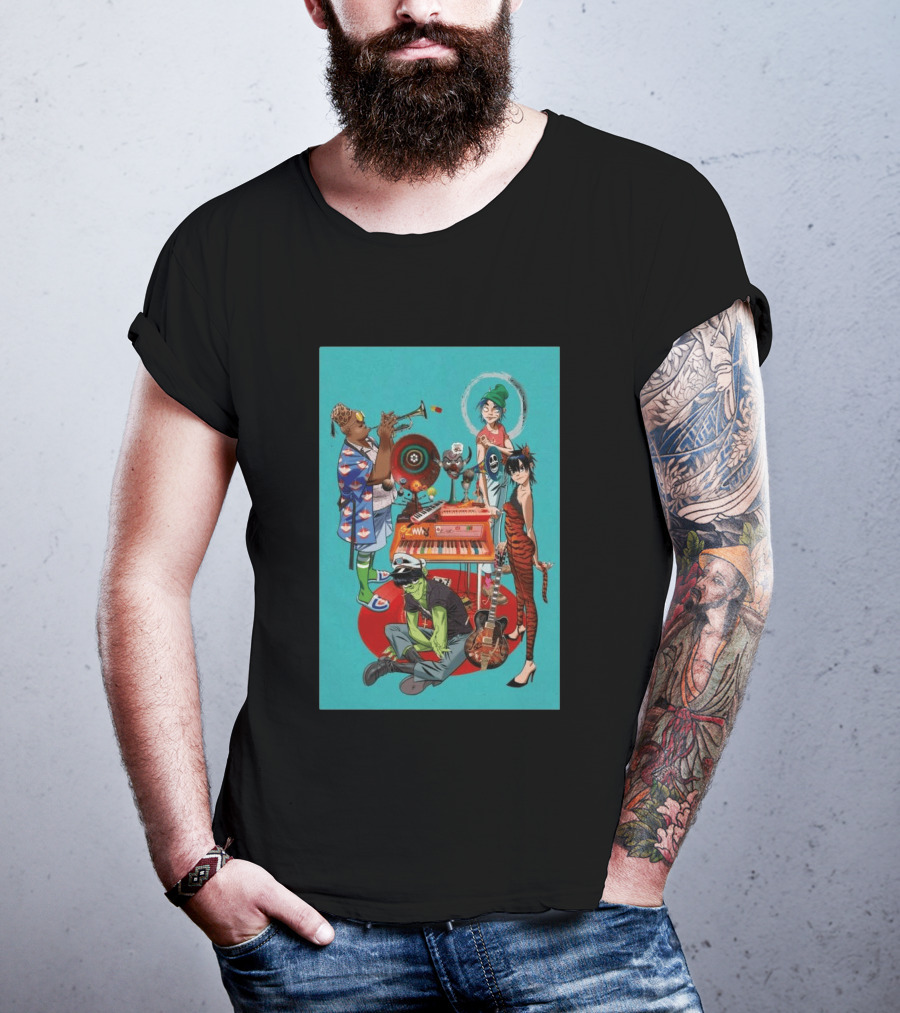 GORILLAZ Songmachine Album Art Characters And Instruments T-Shirt