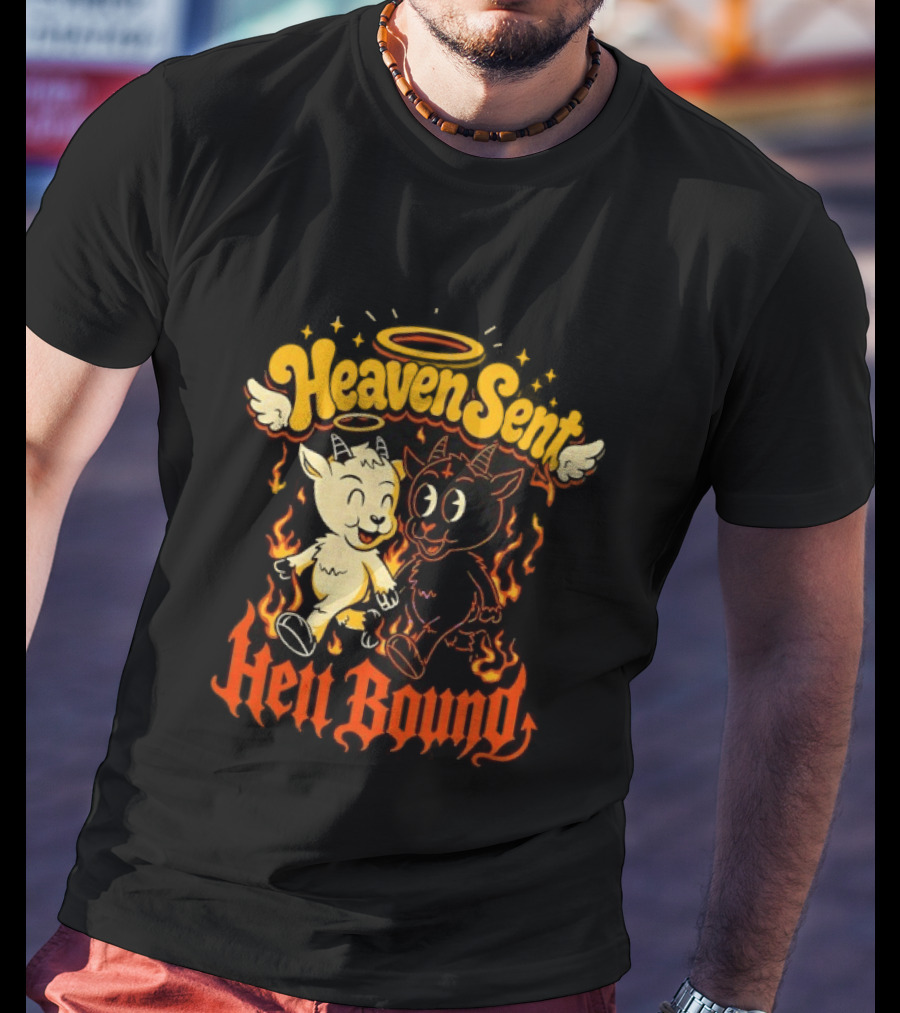 Heaven Sent Hell Bound Goats Fire Halo Wings T-Shirt