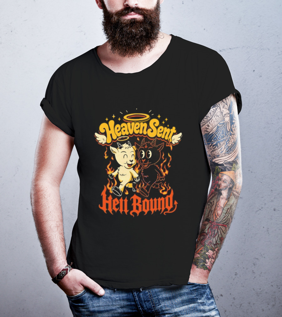 Heaven Sent Hell Bound Goats Fire Halo Wings T-Shirt
