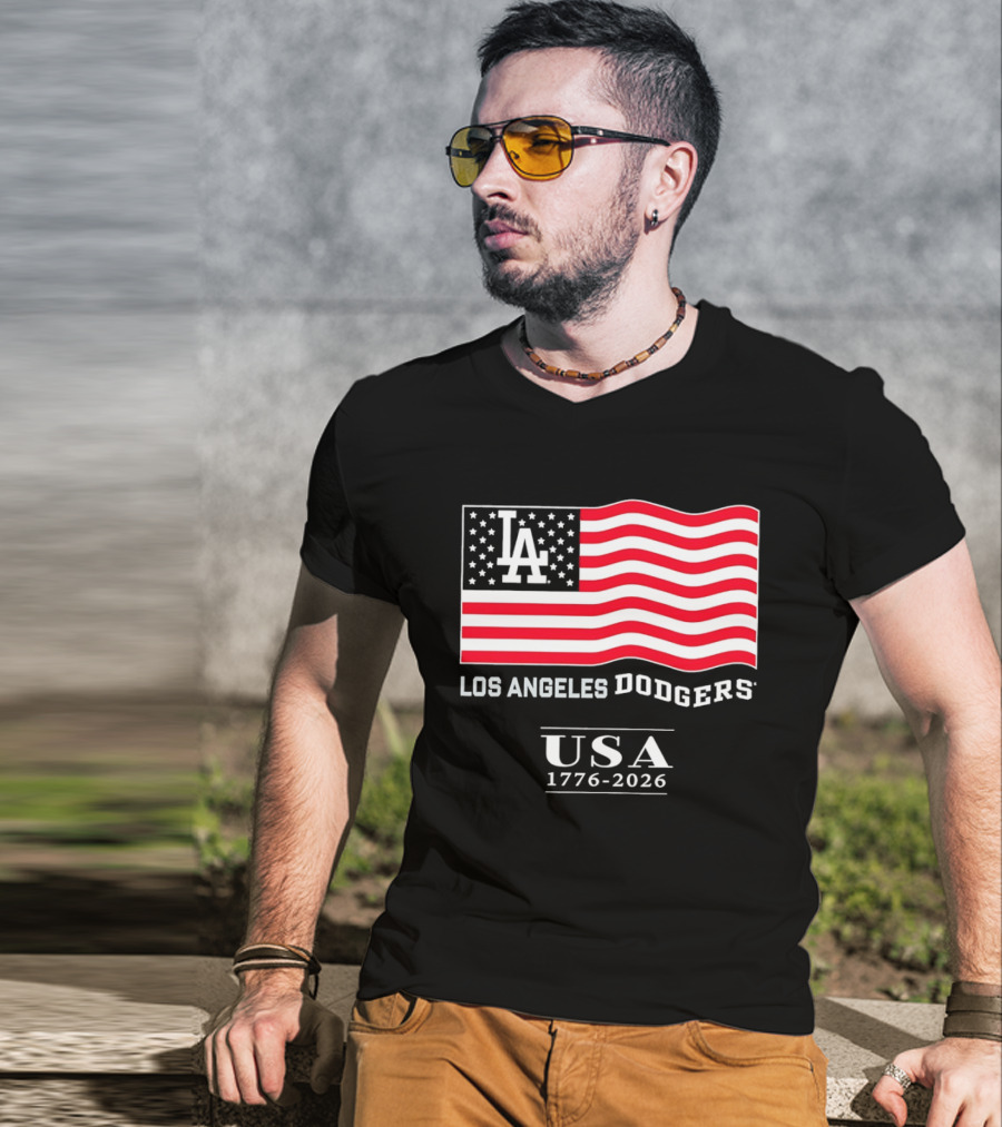 Los Angeles Dodgers USA Flag 1776 2026 T-Shirt