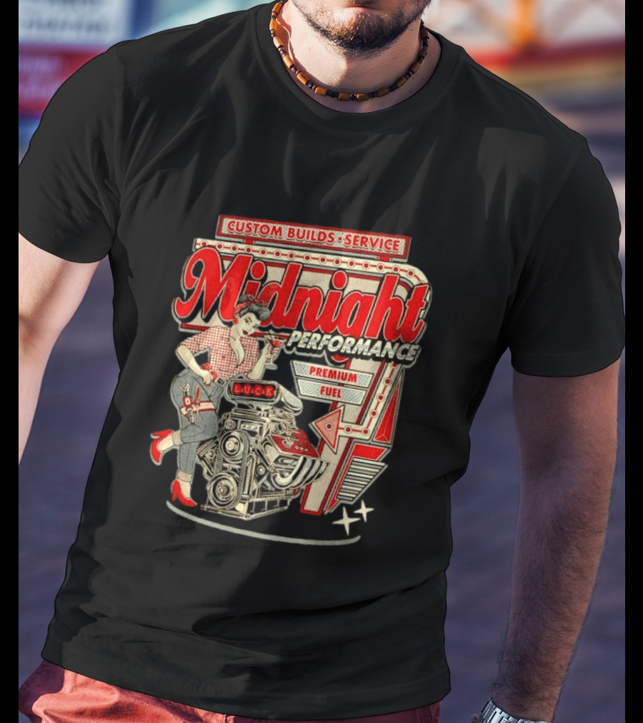 Midnight Performance Custom Builds Service Premium Fuel Retro Pin Up T-Shirt