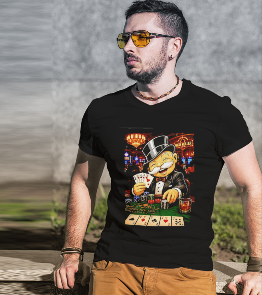 Monopoly Man High Roller Casino Cards Poker Chips T-Shirt