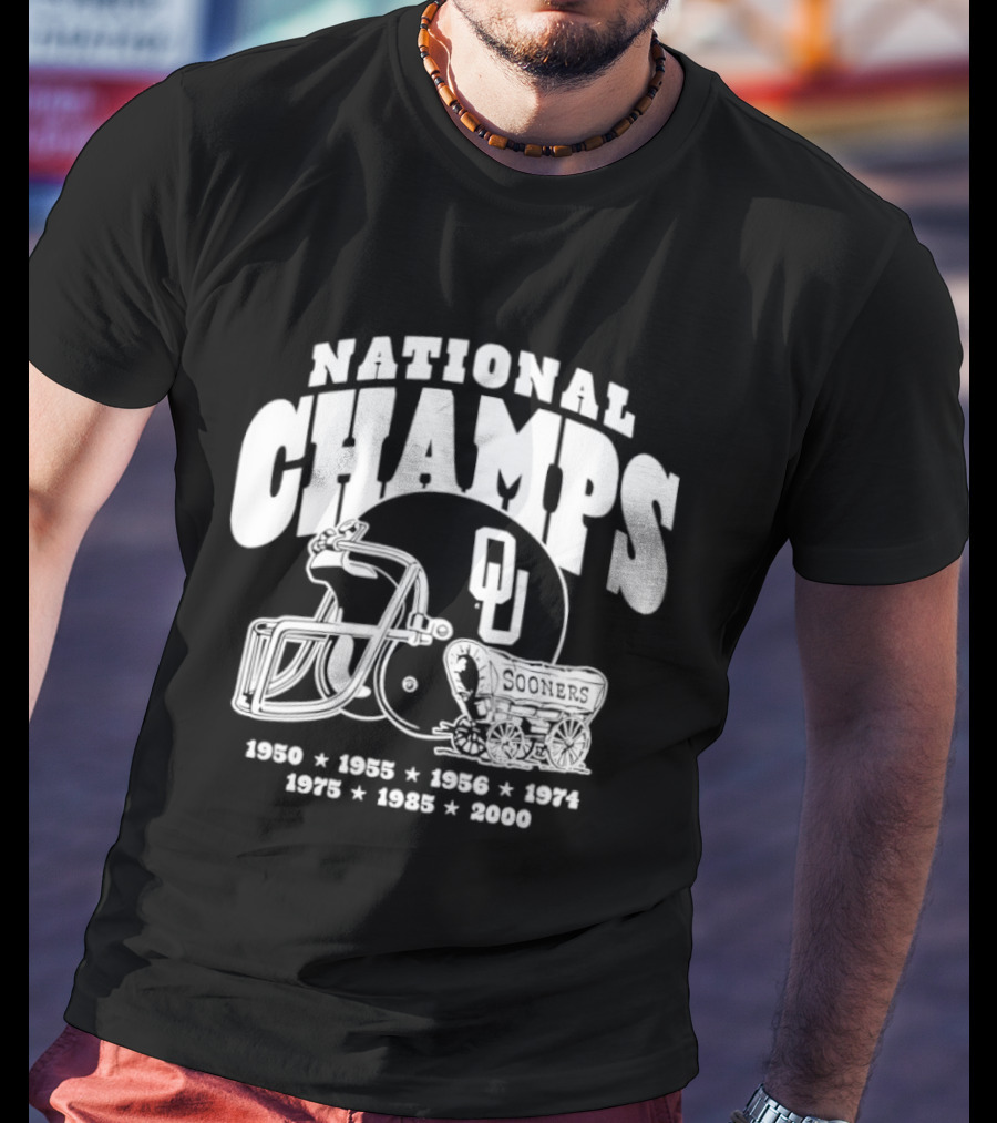 Oklahoma Sooners National Champs Football 1950 1955 1956 1974 1975 1985 2000 T-Shirt