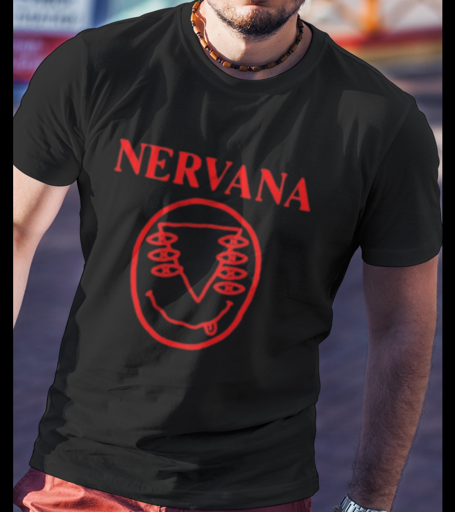 Nervana Red Smiley Face Nirvana Grunge Band T-Shirt