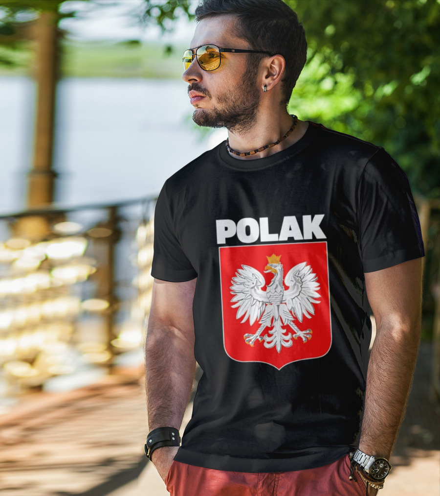 Polak Polish Eagle Emblem White Text Red T-Shirt