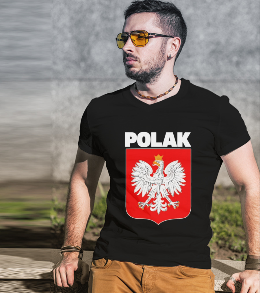 Polak Polish Eagle Emblem White Text Red T-Shirt