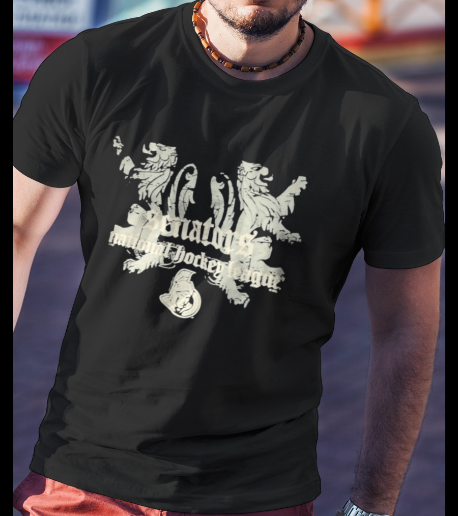 Ottawa Senators National Hockey League Distressed Vintage Crest With Lions T-Shirt