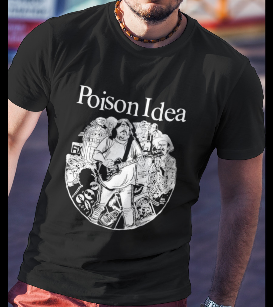 Poison Idea Jerry A Casale Portland Punk Black And White Sketch Montage T-Shirt