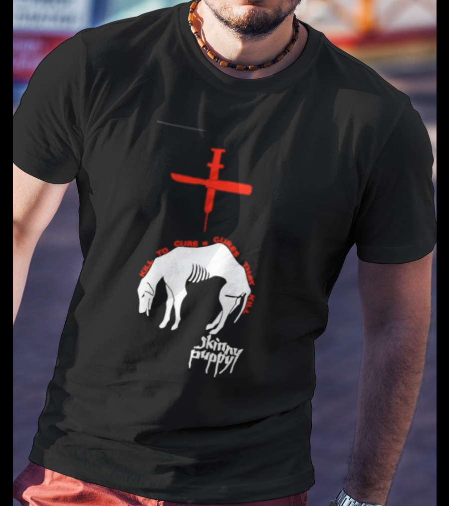 Skinny Puppy Kill To Cure Syringe Skeleton Artwork Cures That Kill T-Shirt