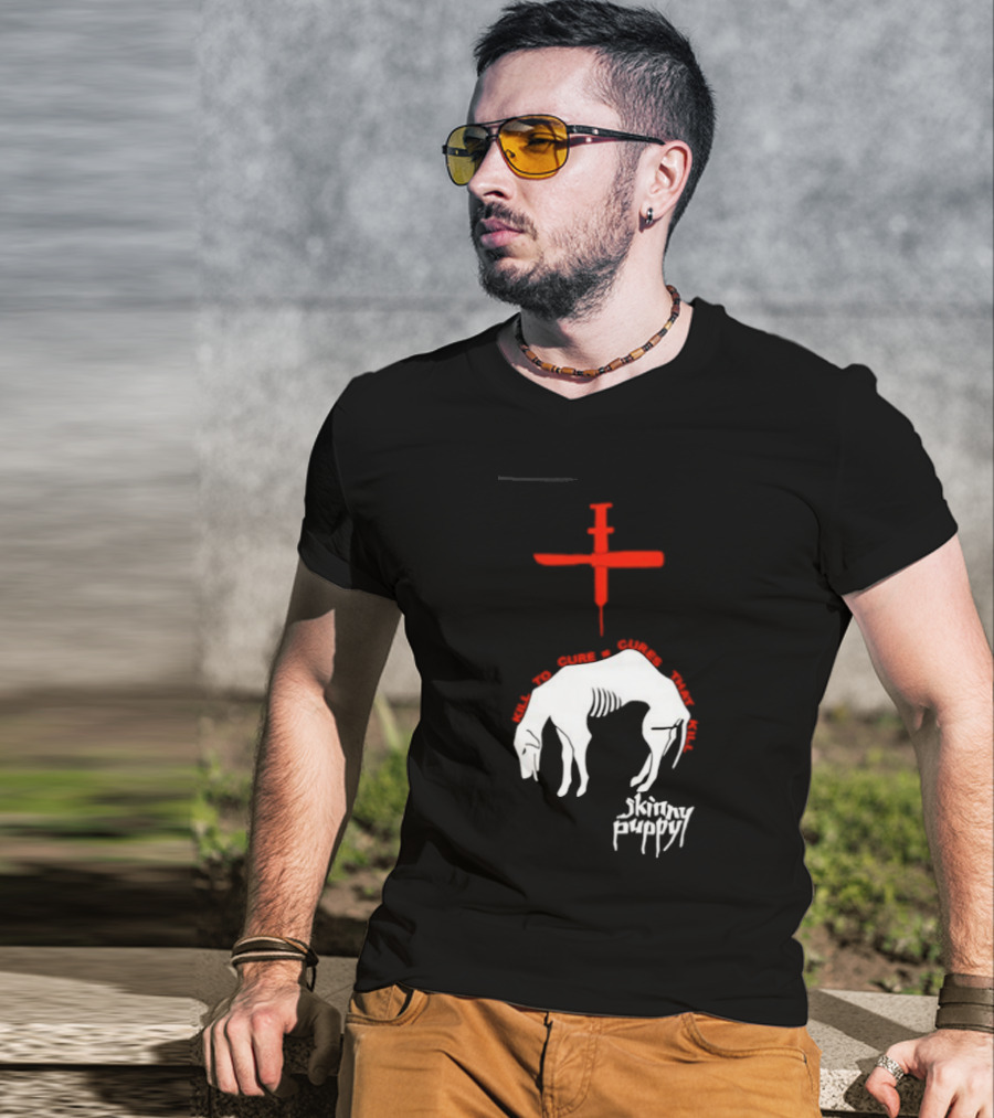 Skinny Puppy Kill To Cure Syringe Skeleton Artwork Cures That Kill T-Shirt