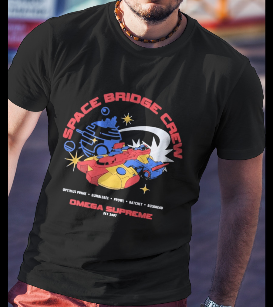 Space Bridge Crew Omega Supreme Optimus Prime Bumblebee Prowl Ratchet Bulkhead T-Shirt
