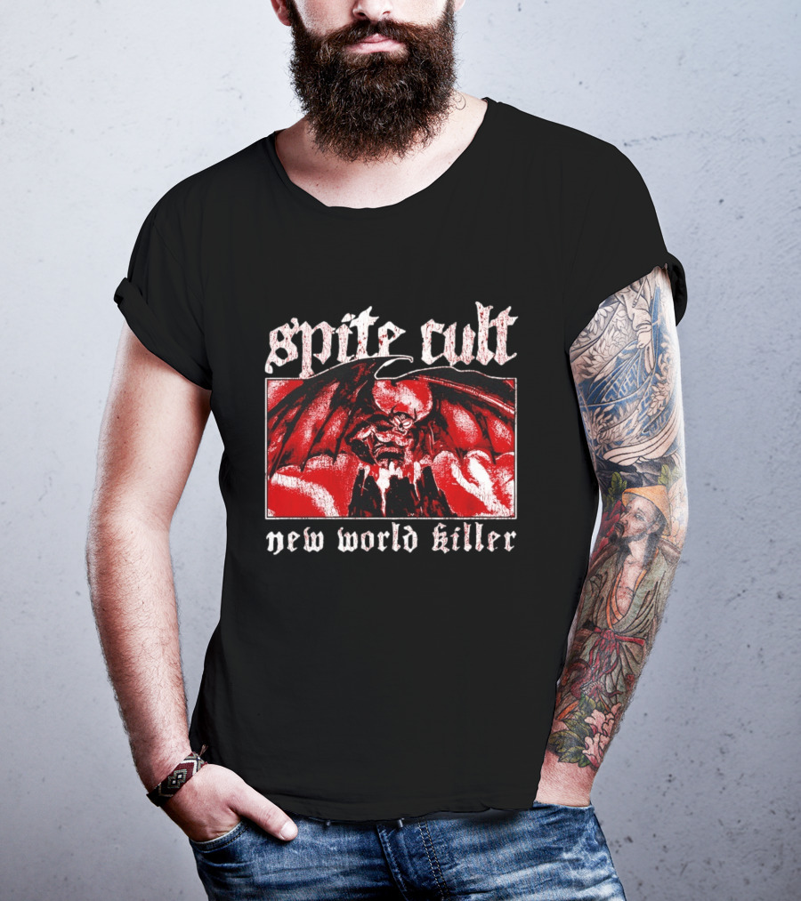 Spite Cult Horned Demon Spreading Wings On Mountain New World Killer T-Shirt