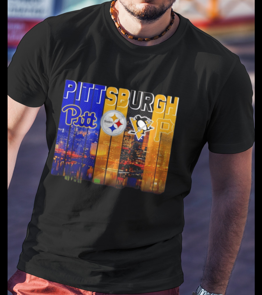 Pittsburgh Pitt Steelers Penguins Pirates City Skyline T-Shirt