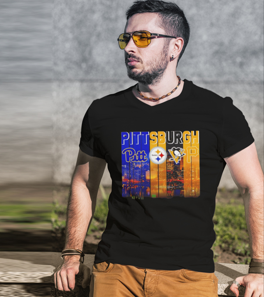 Pittsburgh Pitt Steelers Penguins Pirates City Skyline T-Shirt