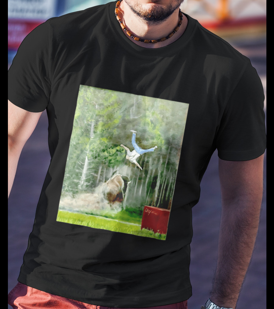 Sportman Epic Bison Attack Wildlife Painting T-Shirt