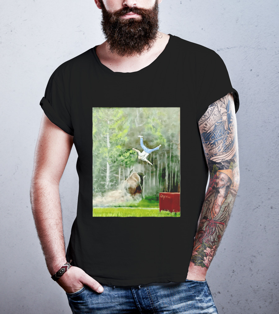 Sportman Epic Bison Attack Wildlife Painting T-Shirt
