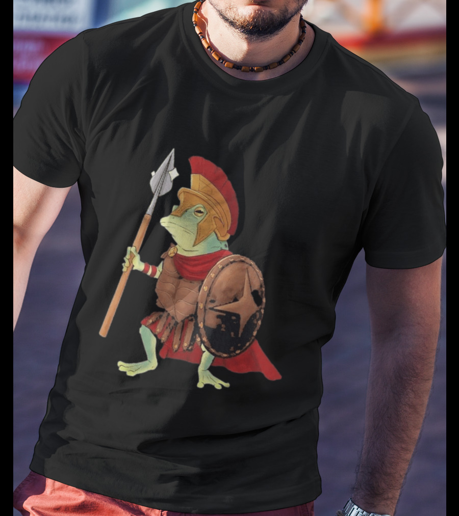 Stakuyi Hop Lite Frog Roman Soldier Spear Shield Helmet Red Cape T-Shirt