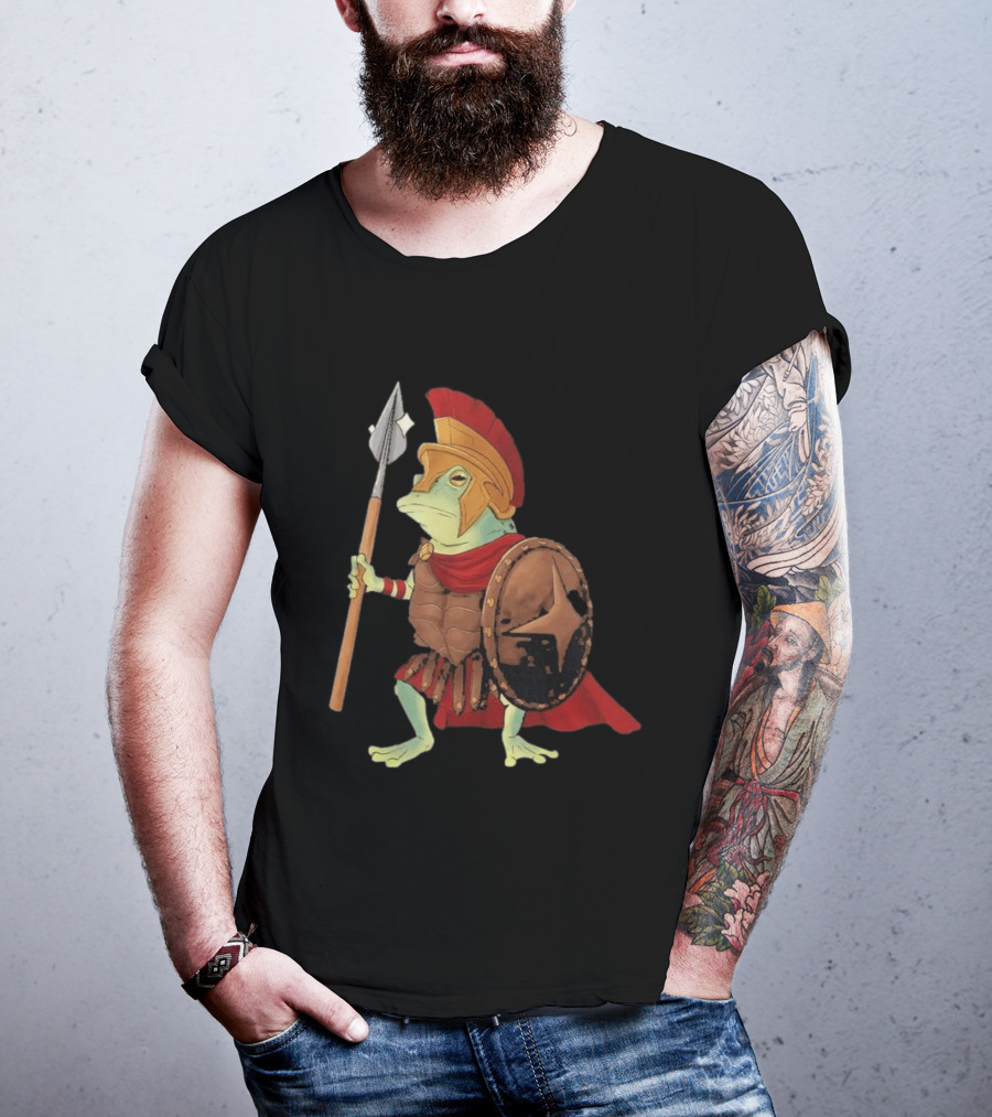 Stakuyi Hop Lite Frog Roman Soldier Spear Shield Helmet Red Cape T-Shirt