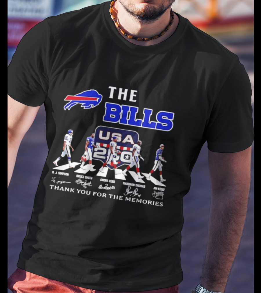 Buffalo Bills USA 250th Anniversary With Player Signatures And Thank You For The Memories T-Shirt