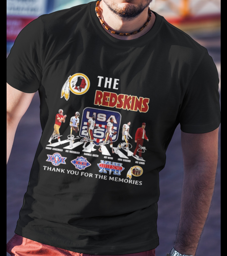 The Redskins USA 250 Years Celebration With Redskins Nation Signatures And Super Bowl Wins T-Shirt