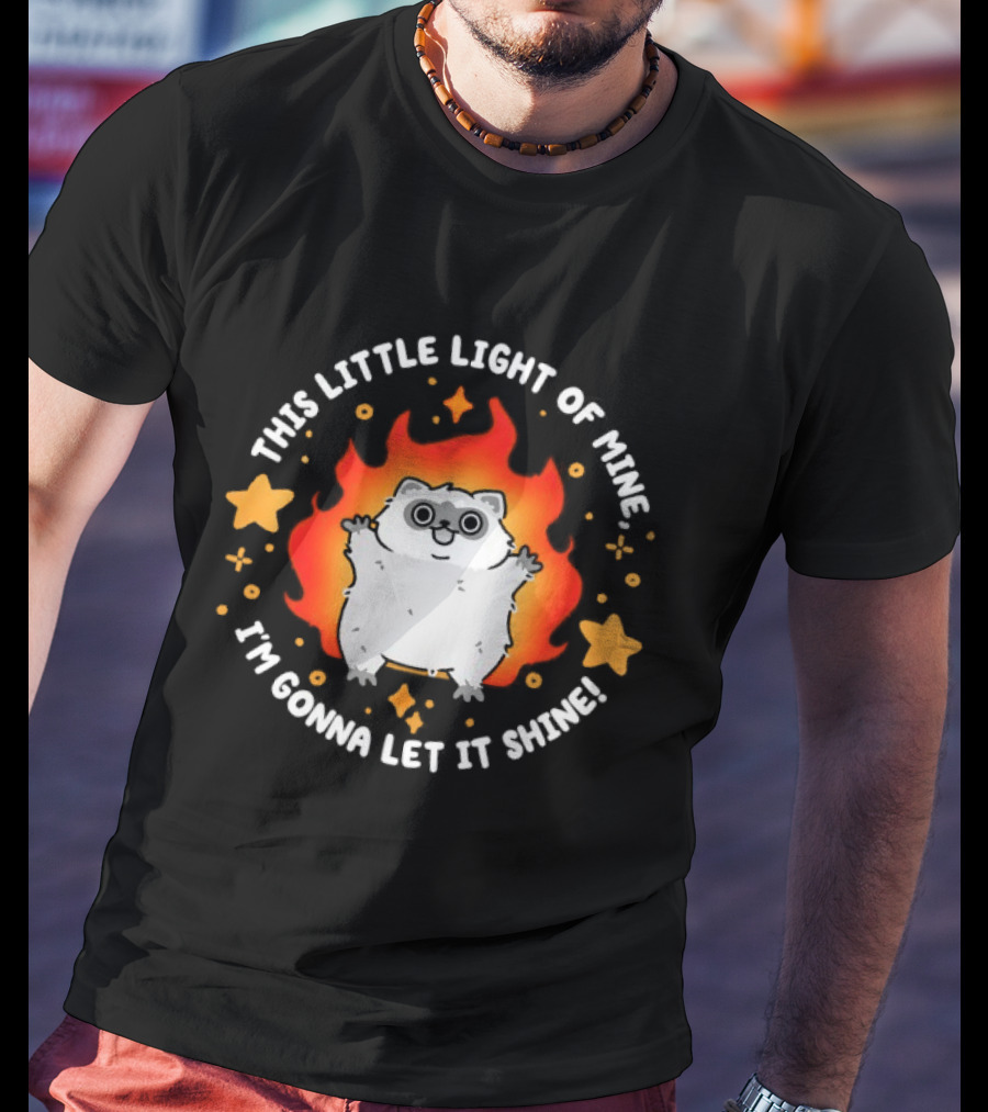 This Little Light Of Mine Raccoon I'm Gonna Let It Shine Stars Flame T-Shirt