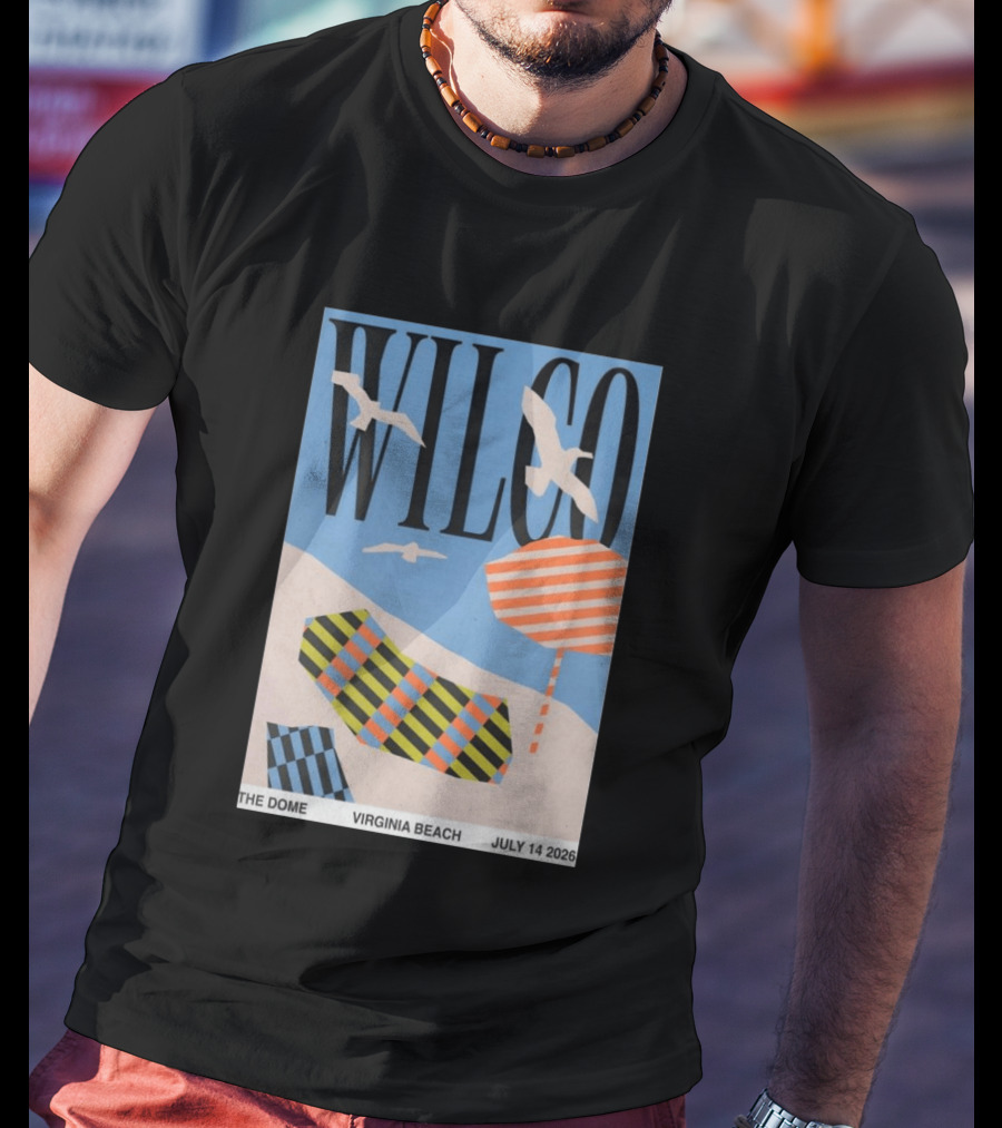 Wilco Concert The Dome Virginia Beach July 14 2026 Seagulls Beach Umbrellas T-Shirt