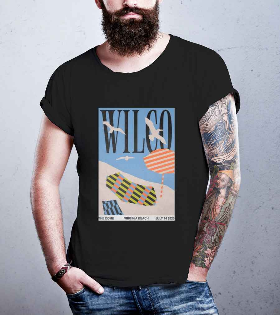 Wilco Concert The Dome Virginia Beach July 14 2026 Seagulls Beach Umbrellas T-Shirt