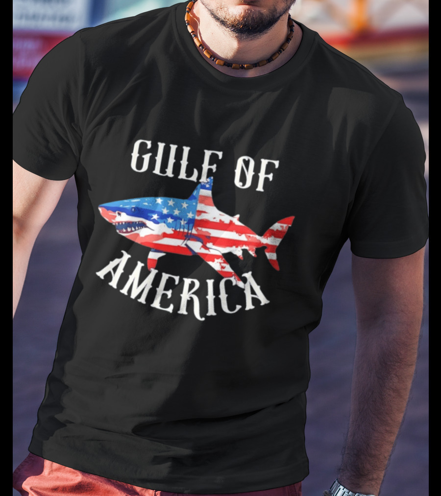 Gulf Of America Shark American Flag Patriotic T-Shirt