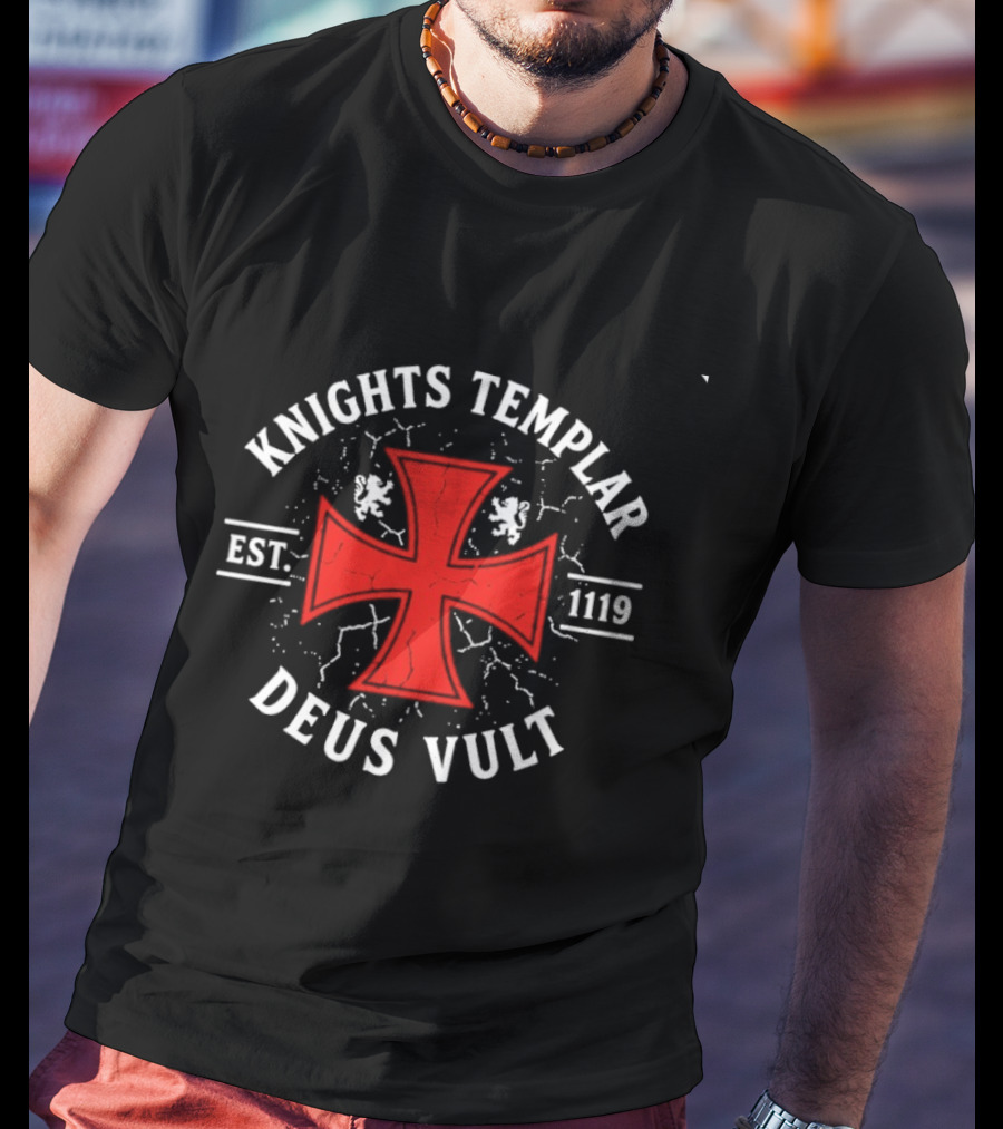 Knights Templar Est 1119 Deus Vult Red Cross T-Shirt