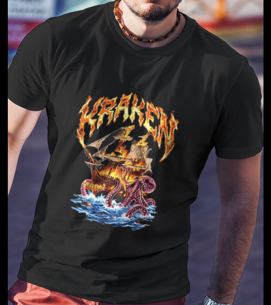 Kraken Nautical Myths Burning Ship Octopus Attack T-Shirt
