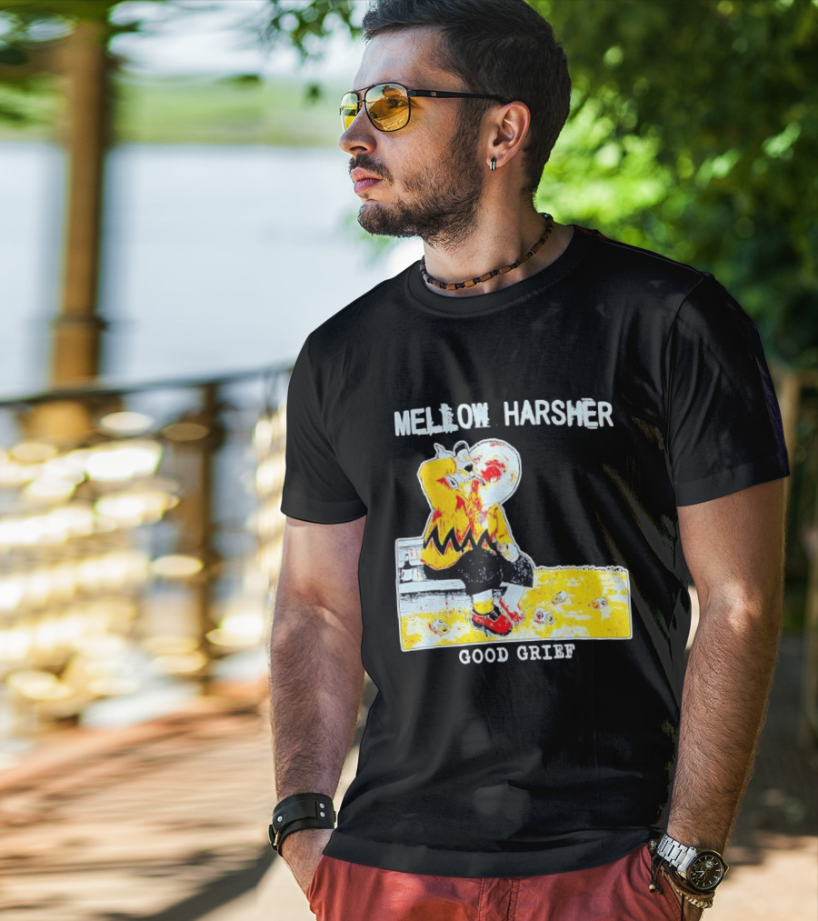 Mellow Harsher Good Grief Charlie Brown Drinking Image T-Shirt