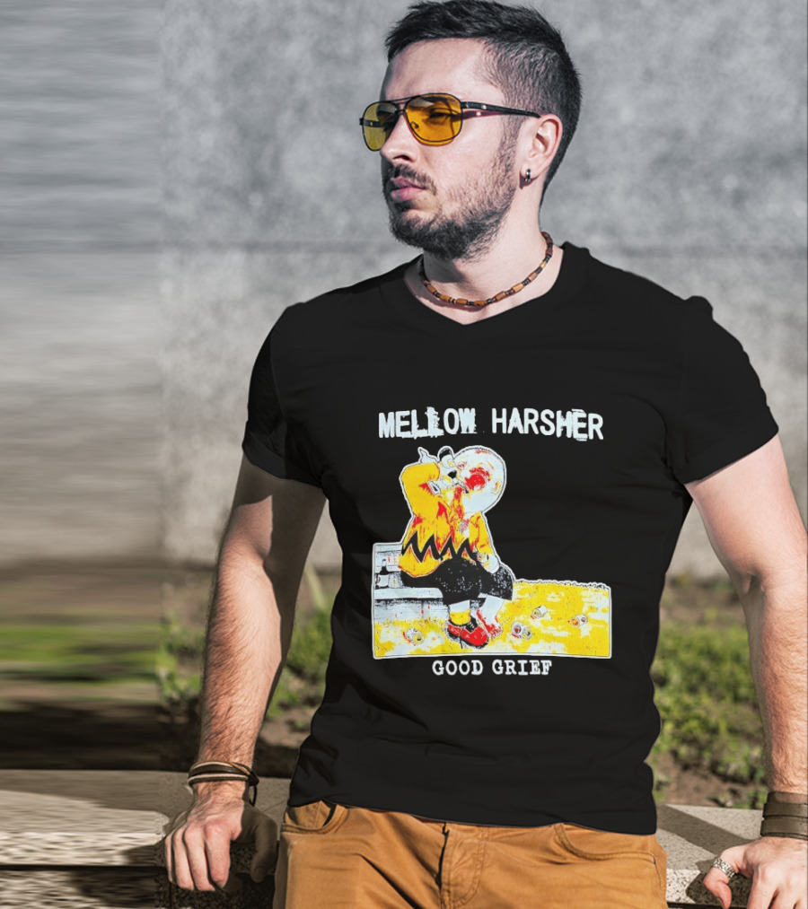 Mellow Harsher Good Grief Charlie Brown Drinking Image T-Shirt