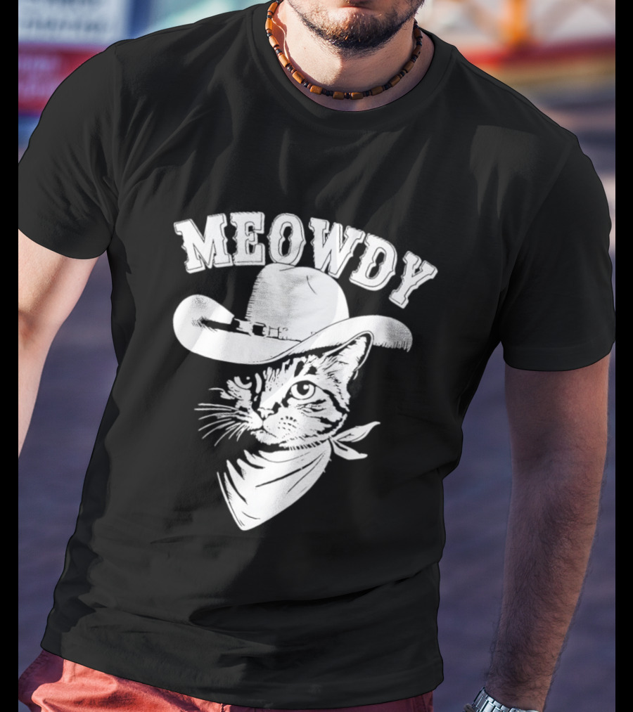 Meowdy Cowboy Cat With Bandana Western Hat Wrangler T-Shirt