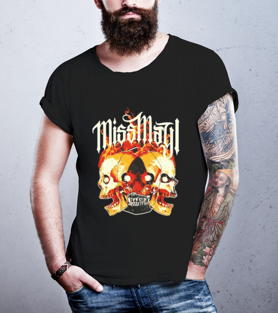 Miss May I Skulls And Fire Metalcore Band Triple Skull Flames T-Shirt