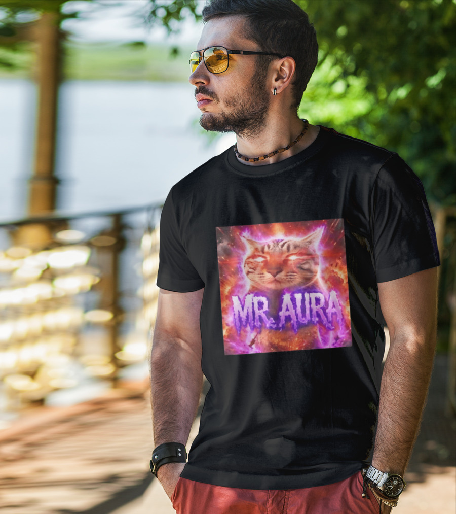 Mr. Aura Cat Fiery Cosmic Internet Culture Phenomenon T-Shirt