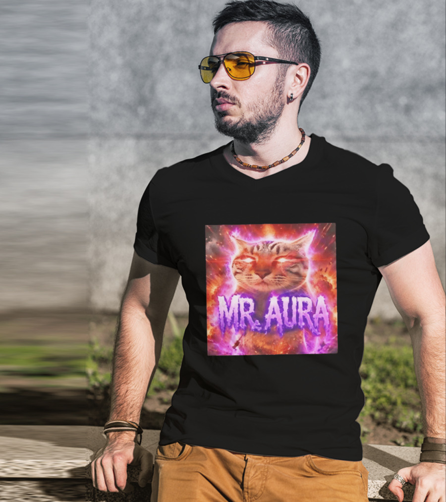 Mr. Aura Cat Fiery Cosmic Internet Culture Phenomenon T-Shirt