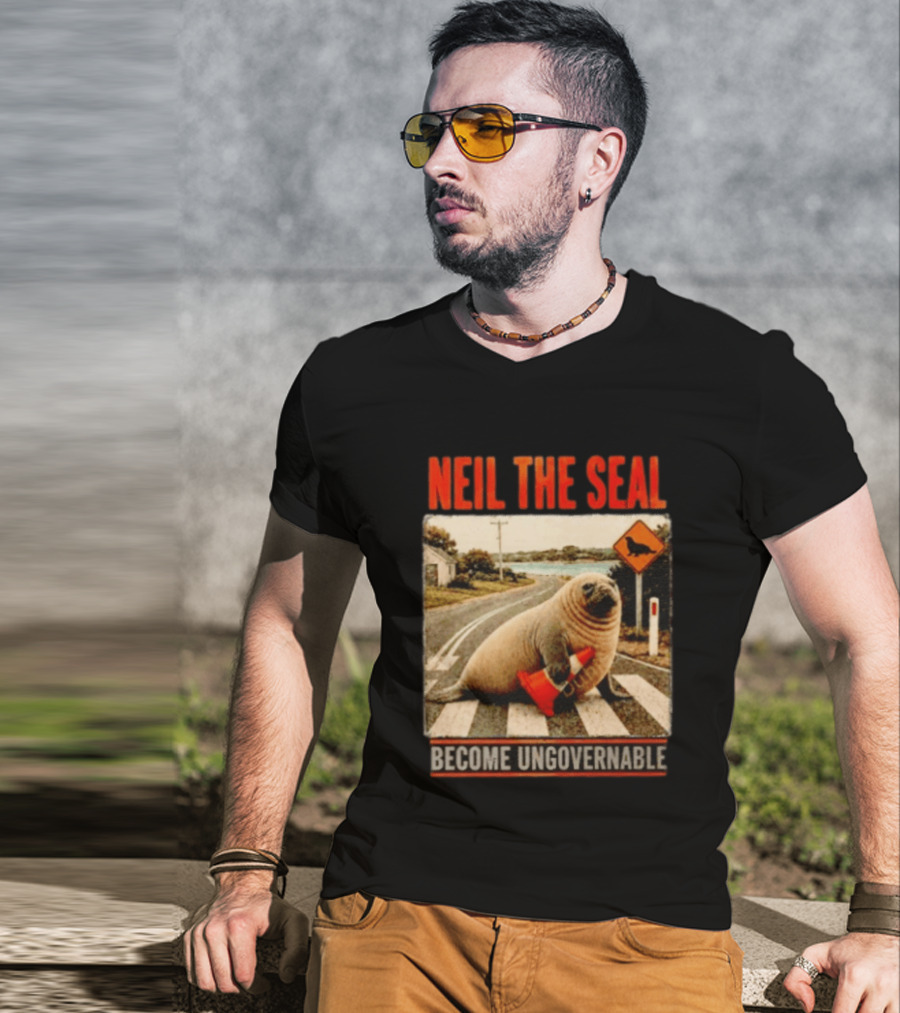 Neil The Seal Become Ungovernable Traffic Cone Road Crossing T-Shirt