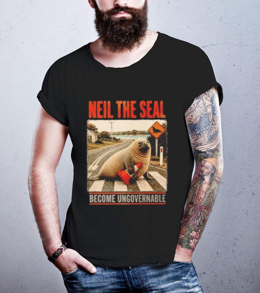 Neil The Seal Become Ungovernable Traffic Cone Road Crossing T-Shirt