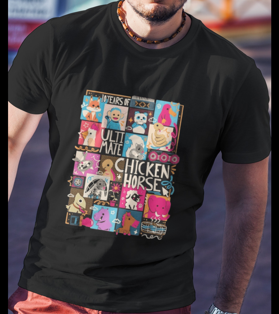 10 Years Of Ultimate Chicken Horse Anniversary With Colorful Animal Characters T-Shirt