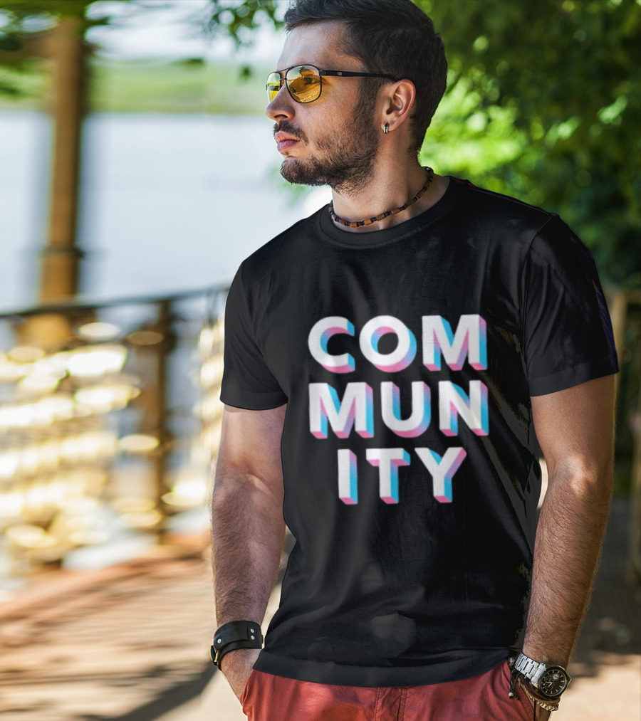 Community Colorful 3D Text Block T-Shirt