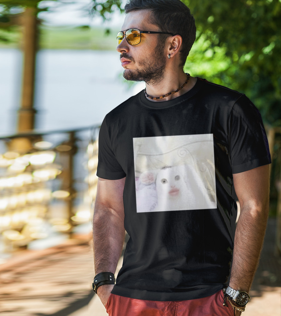 Cursed Cat Meme Funny Distorted Face Filter Selfie T-Shirt