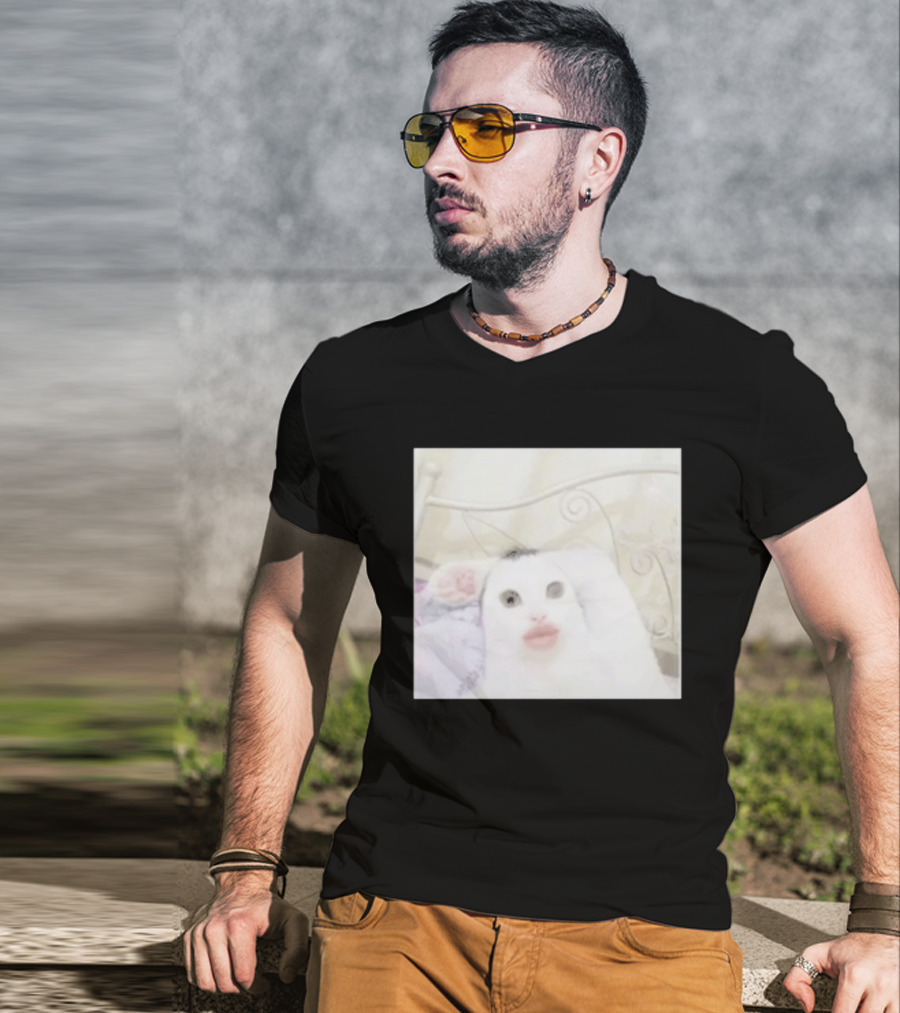 Cursed Cat Meme Funny Distorted Face Filter Selfie T-Shirt