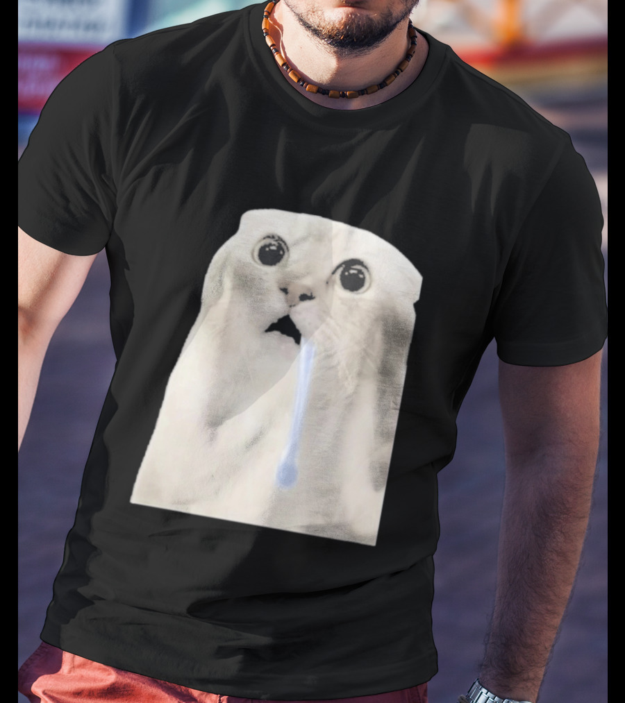 Wide Eyed Drooling Cat Meme Humor T-Shirt