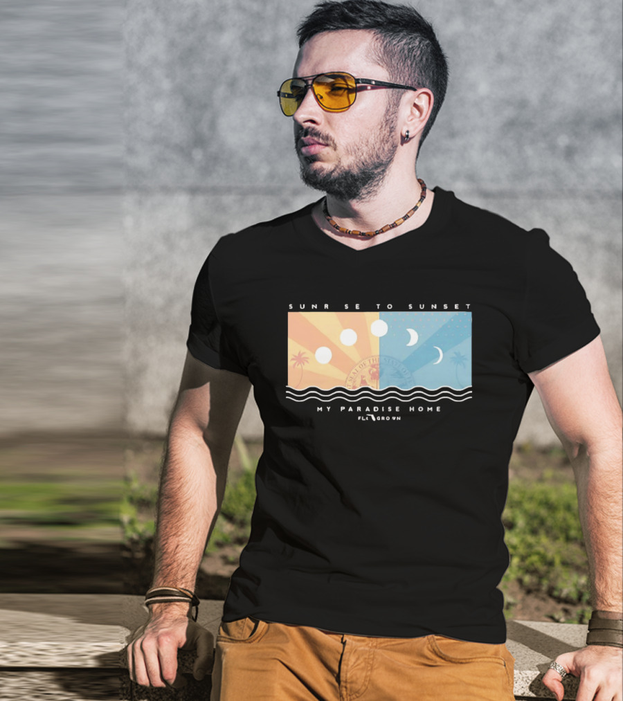 FloGrown Sunrise To Sunset My Paradise Home Beach Moon Phases T-Shirt