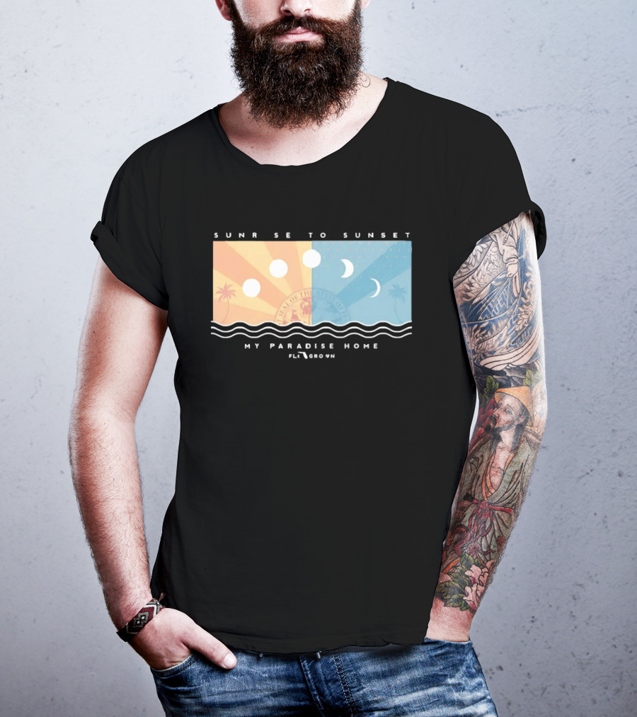 FloGrown Sunrise To Sunset My Paradise Home Beach Moon Phases T-Shirt